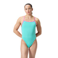 Speedo Solid V-Back Womens Swimsuit - Blue/Pink-Swimsuit-Speedo-SwimPath